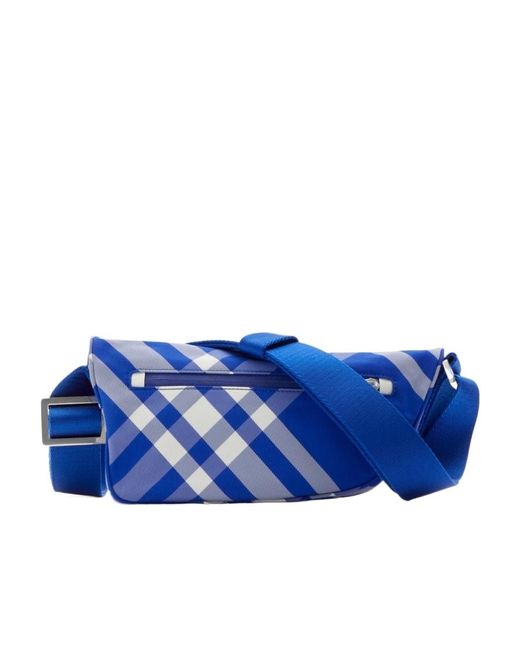 Burberry Blue Shield Check-Pattern Messenger Bag for men