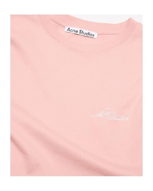 Acne Pink Logo Crew-Neck T-Shirt for men