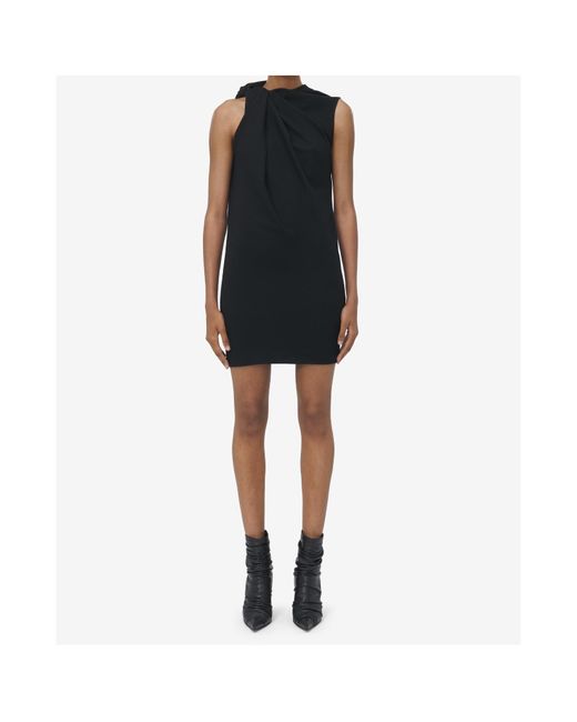 McQueen Black Wool Knotted Mini Dress