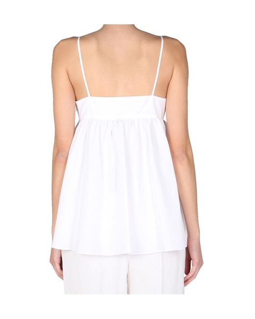 Aspesi White Ruffle Detailed V-Neck Top