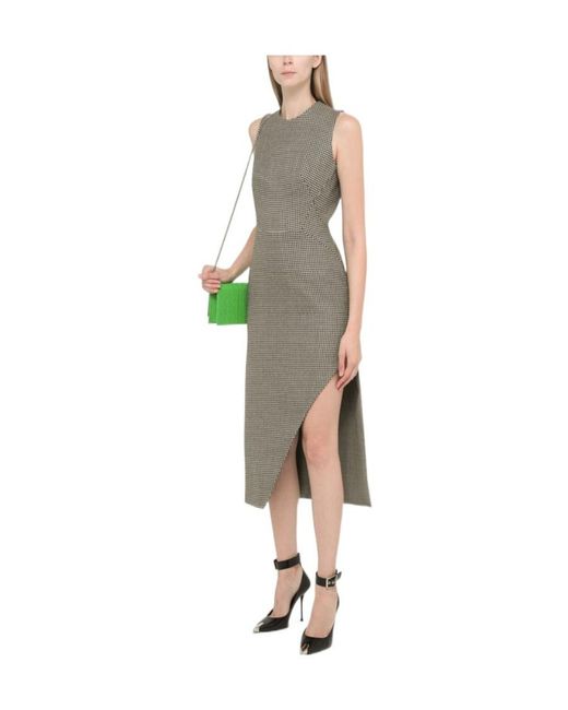 McQueen Multicolor Houndstooth Asymmetrical Dress