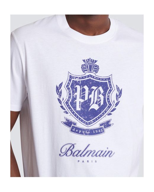 Balmain White T-Shirt With Printed Logo for men
