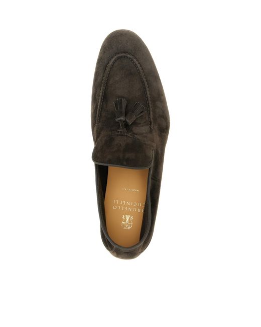 Brunello Cucinelli Black Fringed Slip-On Loafers for men