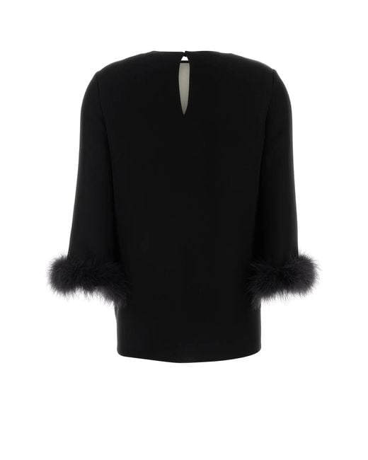 Valentino Black Feather-Trim Bow Detailed Top