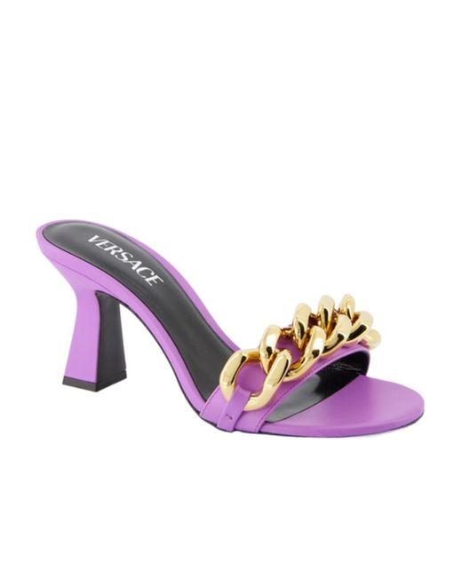 Versace Purple Medusa Chain Linked Slip-On Mules