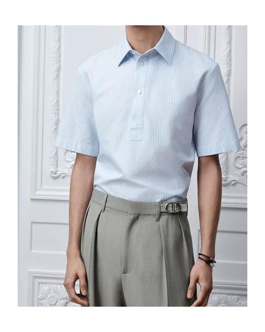 Dior Blue Striped Collared Short-Sleeve Shirt for men