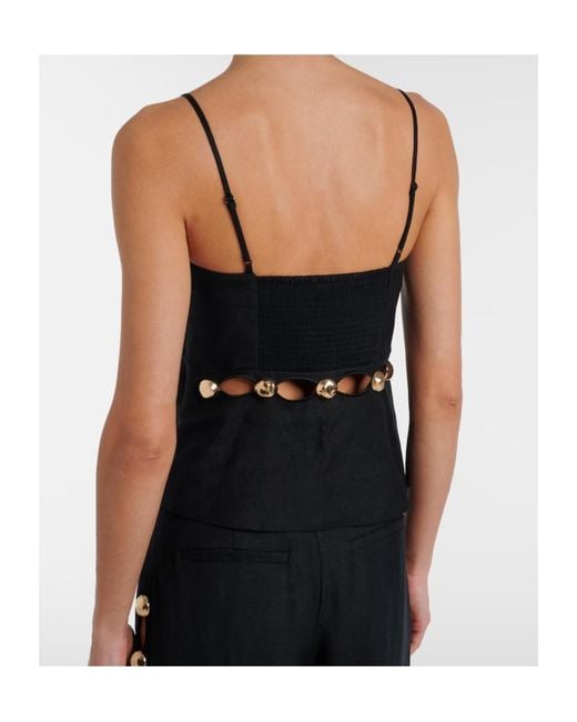 Jonathan Simkhai Black Cutout Embellished Linen-Blend Camisole