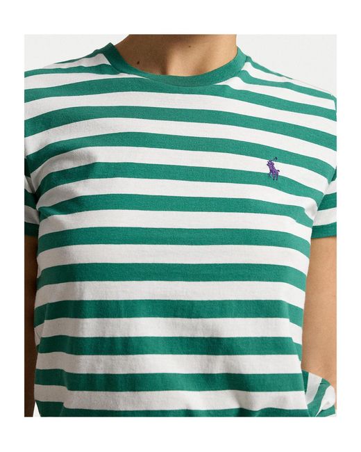 Polo Ralph Lauren Green Striped Embroidered-Logo T-Shirt