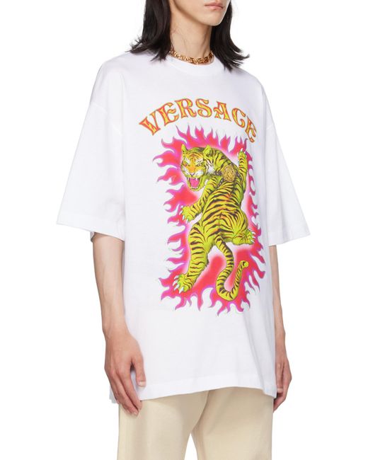 Versace White Roar-Print Cotton T-Shirt for men