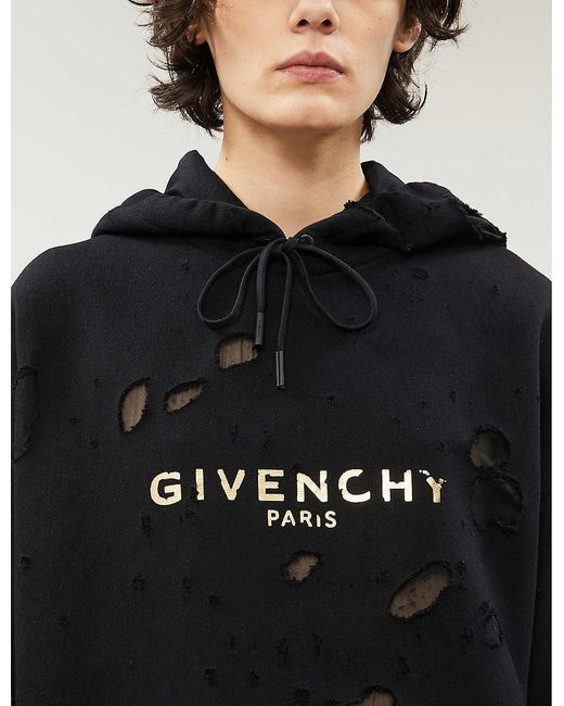 Givenchy Blue Distressed Logo-Print Cotton Hoodie