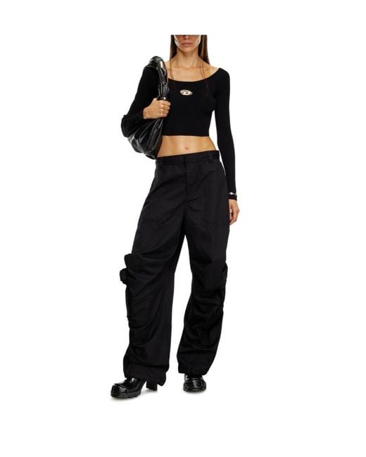 DIESEL Black M-Vera-Ls Ribbed Knit Off-The-Shoulder Top