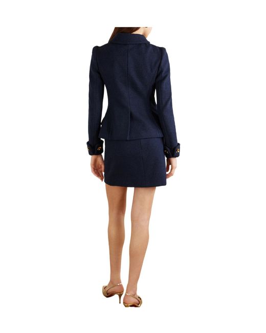 Oscar de la Renta Blue Embellished Cotton And Wool-Blend Tweed Jacket