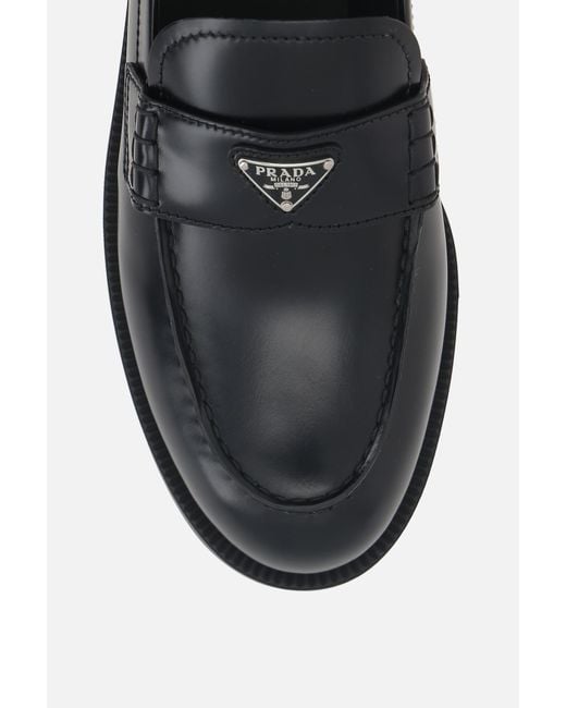 Prada Black Logo Plaque Slip-On Loafers
