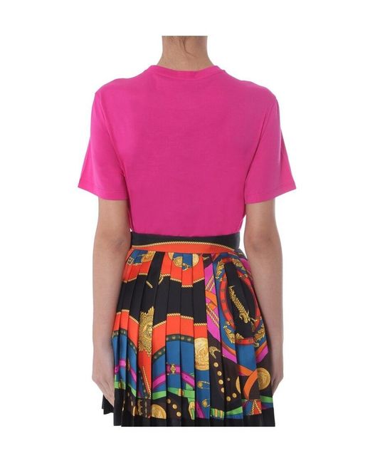 Versace Pink Logo Embroidered T-Shirt