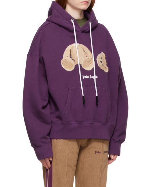 Palm Angels Purple Teddy Bear Logo Hoodie for men