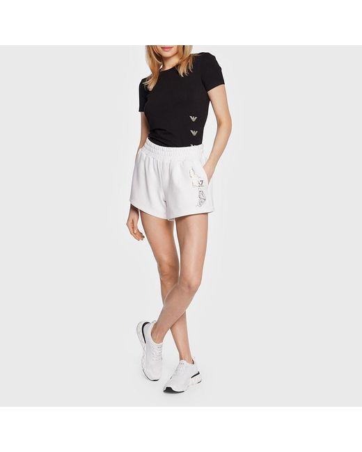 EA7 White Logo Printed Shorts