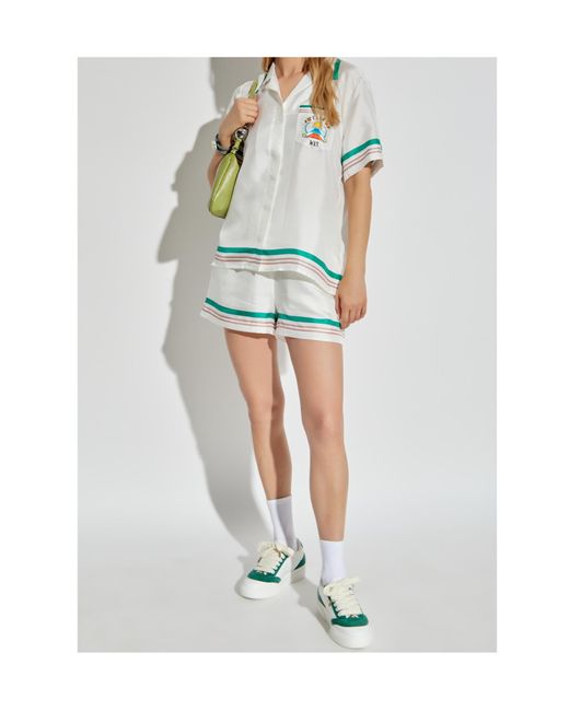 Casablanca Blue Silk Striped Shorts