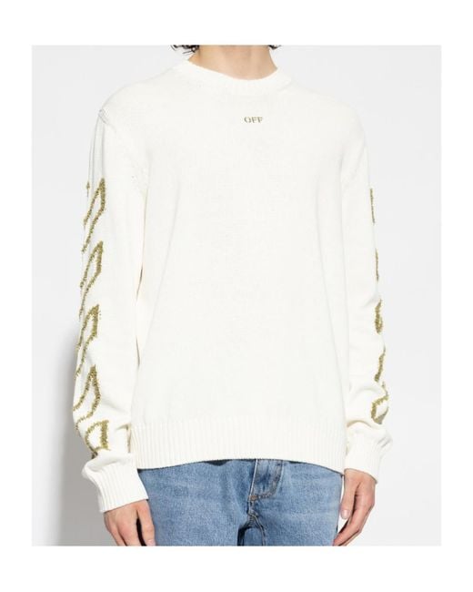Off-White c/o Virgil Abloh White Diagonal Arrow Fuzzy Crewneck Jumper for men