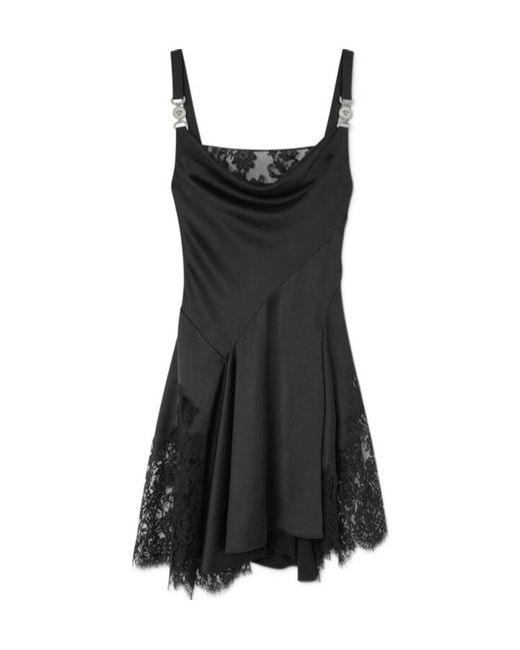 Versace Black Lace-Trim Satin Mini Dress