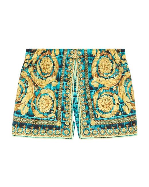 Versace Green Pattern-Printed Drawstring Swim Shorts for men