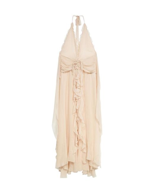Blumarine White V-Neck Open-Back Dress