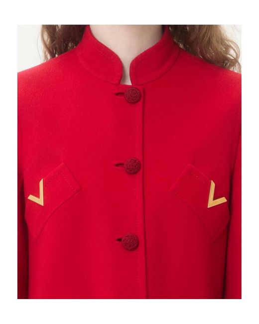 Valentino Red Button-Up A-Line Hem Coat