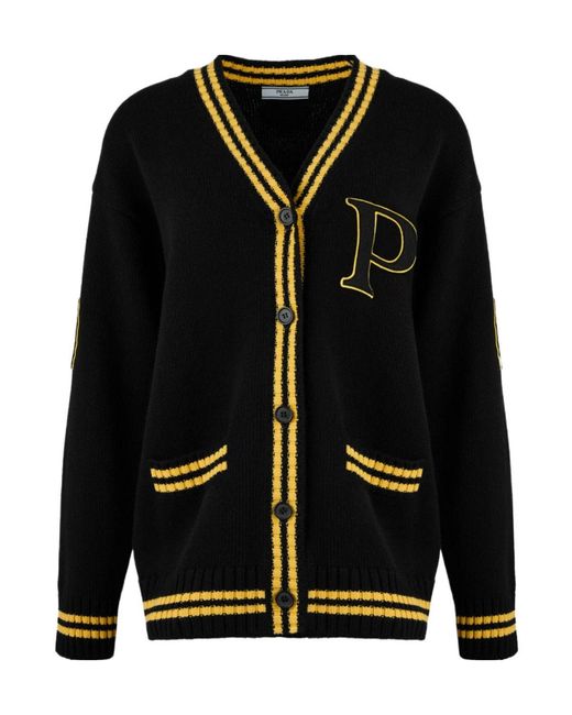 Prada Black Cashmere Varsity Cardigan