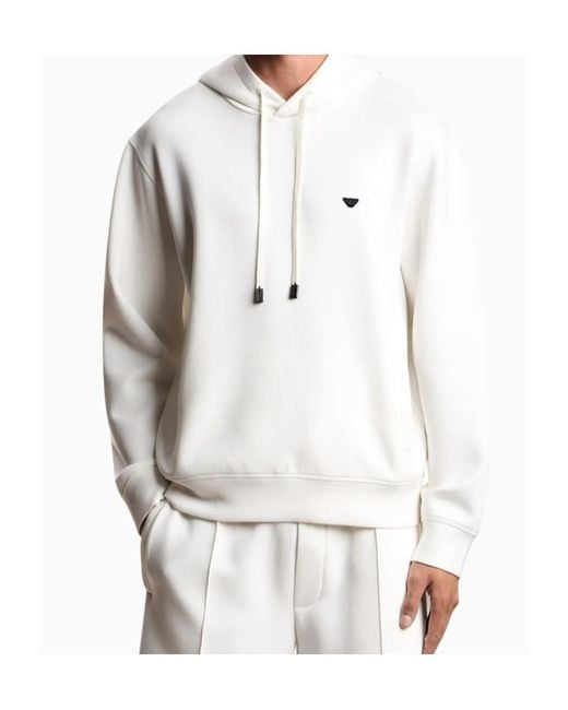Emporio Armani White Logo-Patch Drawstring Hoodie for men