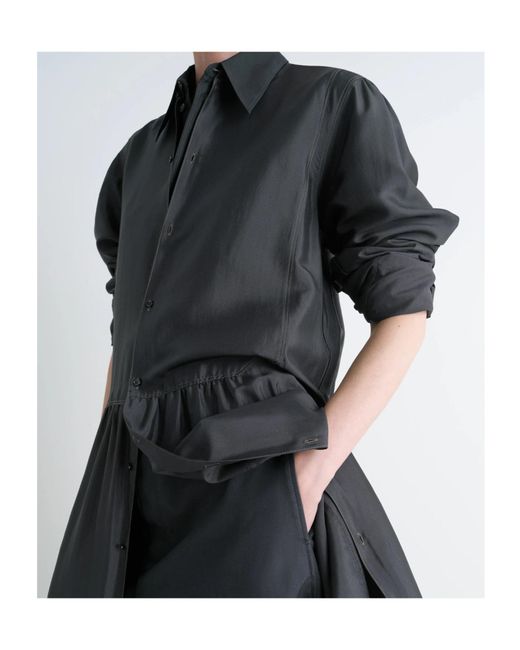 Lemaire Black Long Sleeve Gathered Maxi Dress