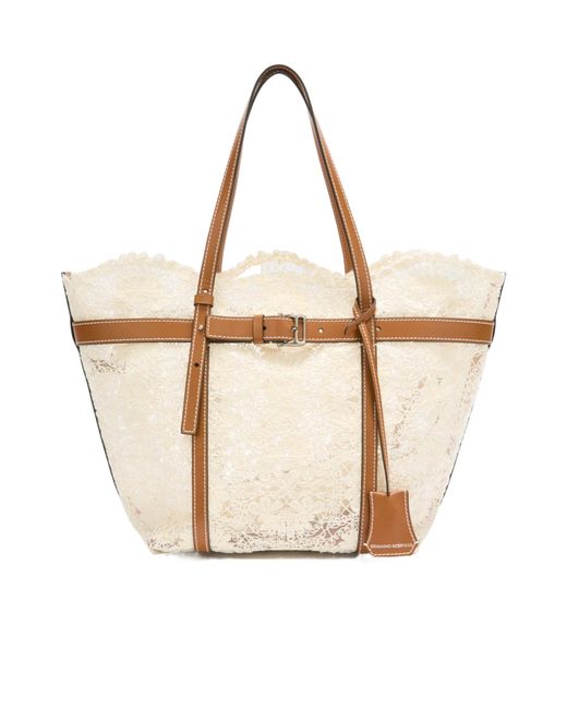 Ermanno Scervino White Medium Belted Lace-Overlay Shoulder Bag
