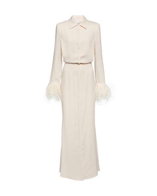 Roland Mouret White Feather-Trimmed Crepe Maxi Shirt Dress