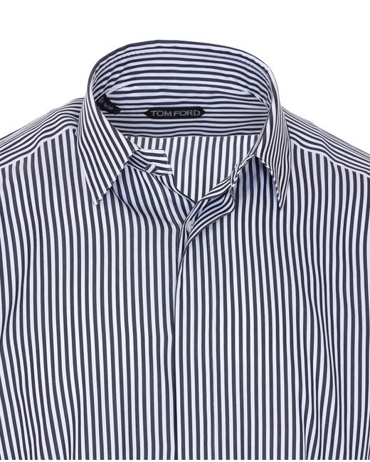 Tom Ford Blue Long-Sleeve Striped Shirt for men