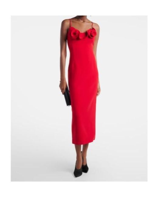 Magda Butrym Red Floral-Appliqué Wool-Blend Midi Dress