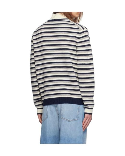 Maison Kitsuné Blue Fox Head Intarsia Striped Jumper for men