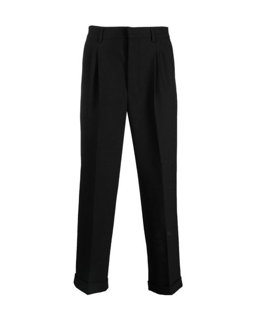 AMI Black Pressed Crease Cropped Trousers for men