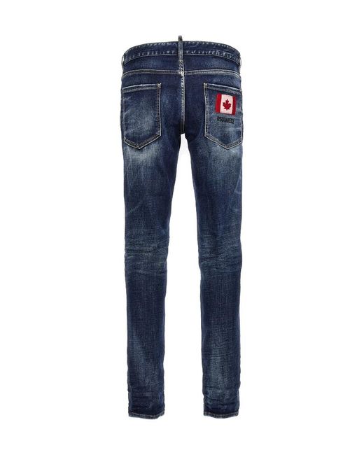 DSquared² Blue Flag Patch Slim-Cut Jeans for men