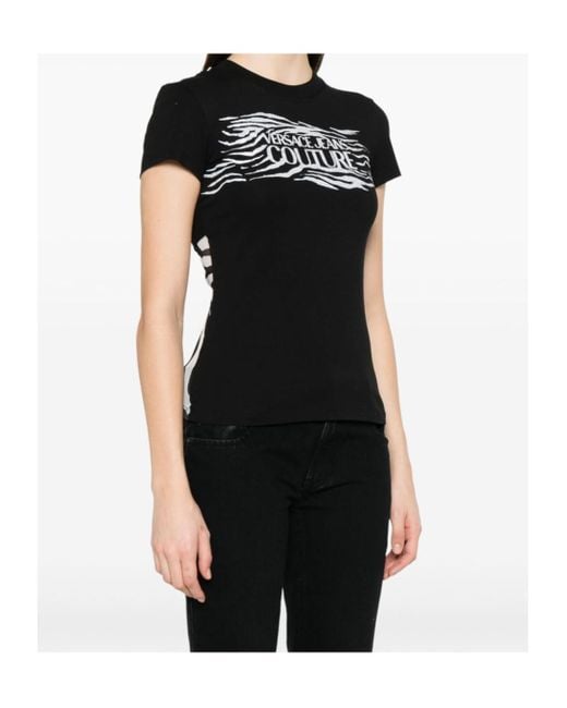 Versace Jeans Black Couture Zebra Printed Crewneck T-Shirt