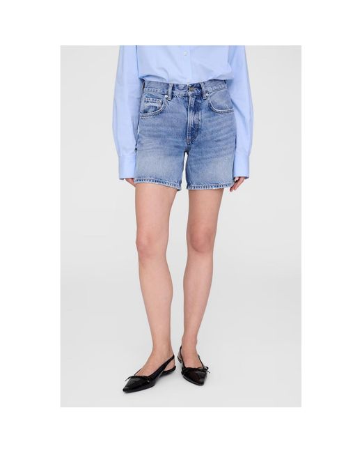 Anine Bing Blue Denim Shorts With Belt Loops