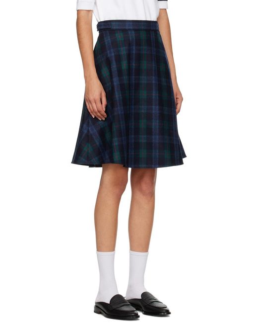 Thom Browne Blue Checked A-Line Skirt