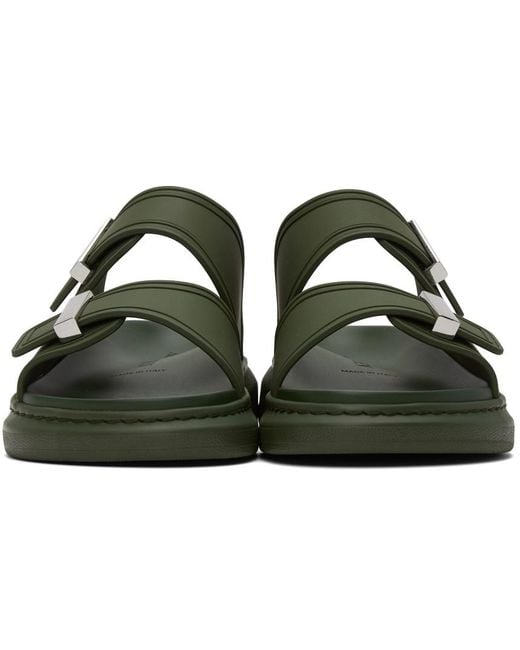 McQueen Green Embossed Logo Slides for men
