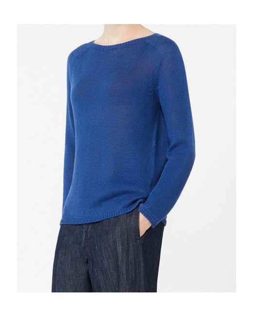 Max Mara Blue Linen Yarn Basic Sweater