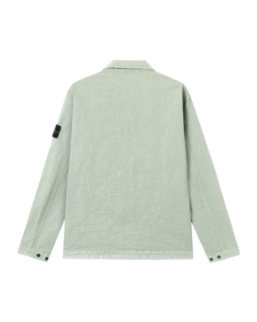 Stone Island Green Logo Patch Long-Sleeve Overshirt for men