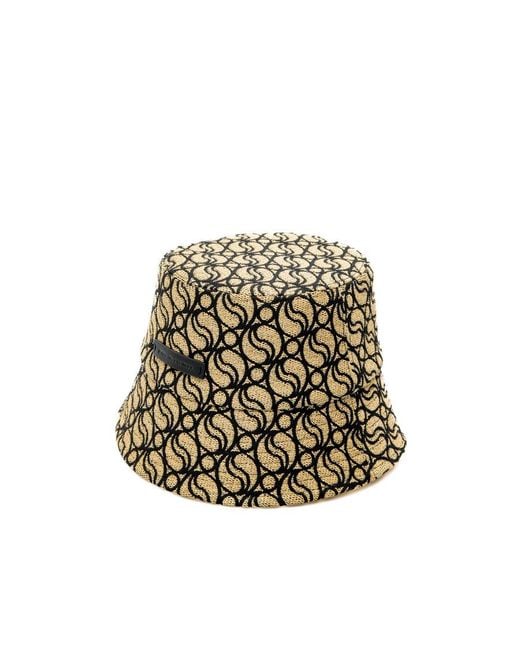 Stella McCartney White S Wave Woven Straw Logo-Patch Bucket Hat
