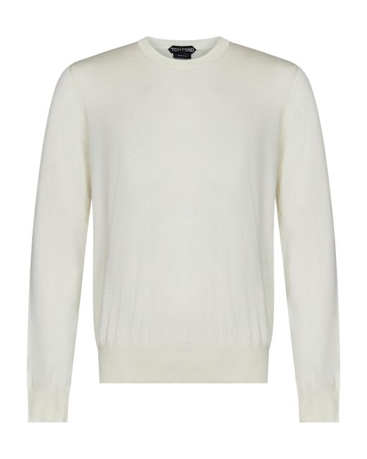 Tom Ford White Long-Sleeved Crewneck Jumper for men