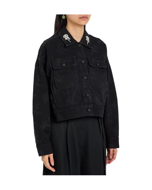 Simone Rocha Black Crystal-Embellished Denim Jacket