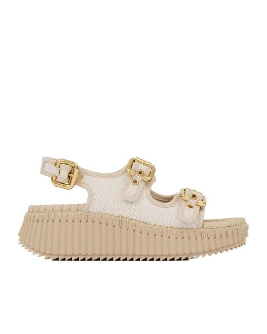 Chloé Natural Chloé Nama Buckled Platform Sandals