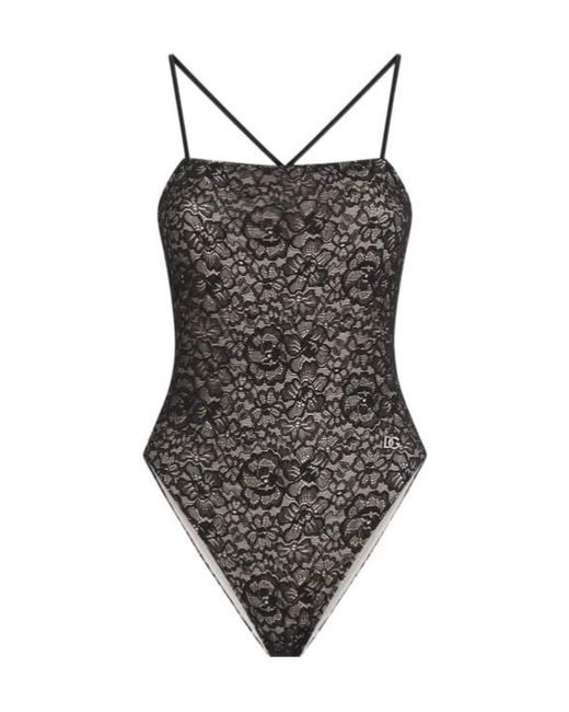 Dolce & Gabbana Brown One-Piece Lace Swimsuit
