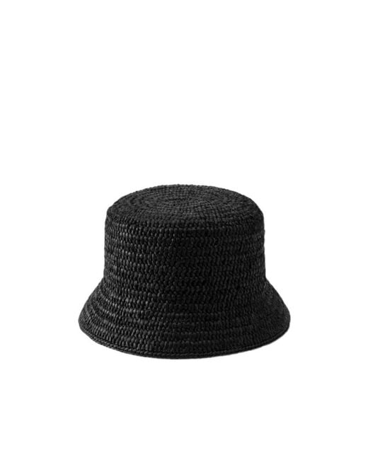 Helen Kaminski Black Woven-Raffia Bucket Hat