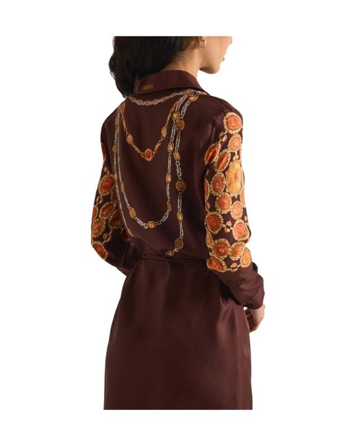 Versace Brown Simple Printed Long-Sleeve Dress