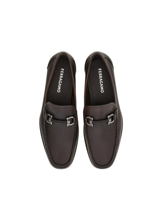 Ferragamo Black Gancini Buckle Loafers for men